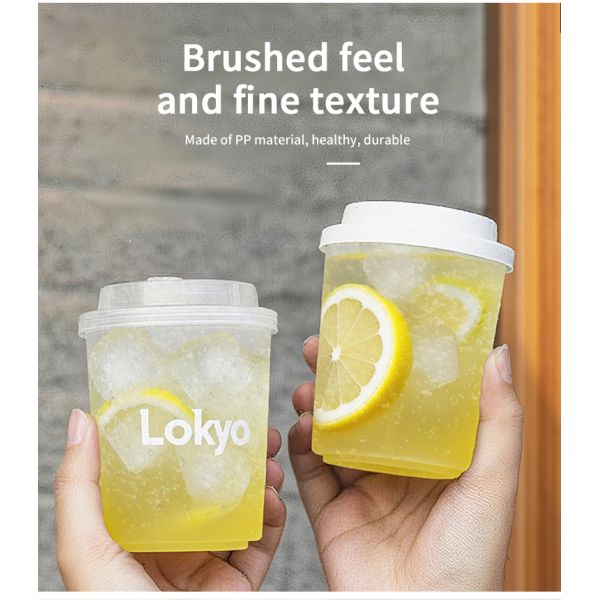 Personalized 500ml 700ml Frosted Injection Molded PP Plastic Cups with Lids
