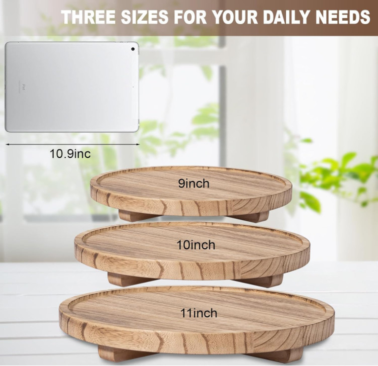 Best Selling Round Decorative Bathroom Counter Organizer Farmhouse Kitchen Decor Wooden Riser Wooden Food Tray