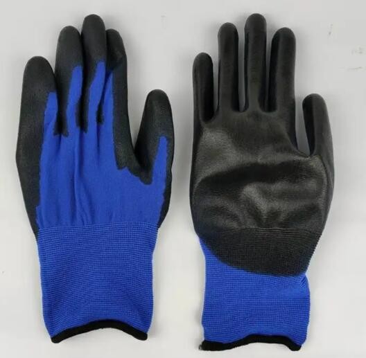 Blue Black PU Coated Gloves 18 Gauge PU Palm Dip Gloves Ultra Thin
