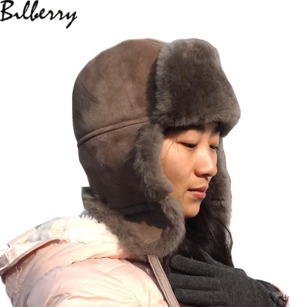 Russian sheepskin Leather Trooper Hat Australian Shearling Ushanka Winter trapper hat