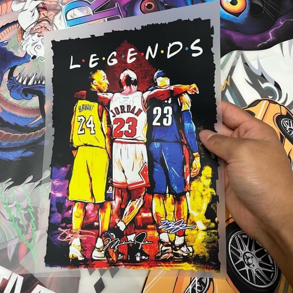 Legends Of The Hardwood – Michael Jordan Kobe Bryant LeBron James DTF Transfer, Waterproof Custom Vinyl Iron On Stickers For T Shirts