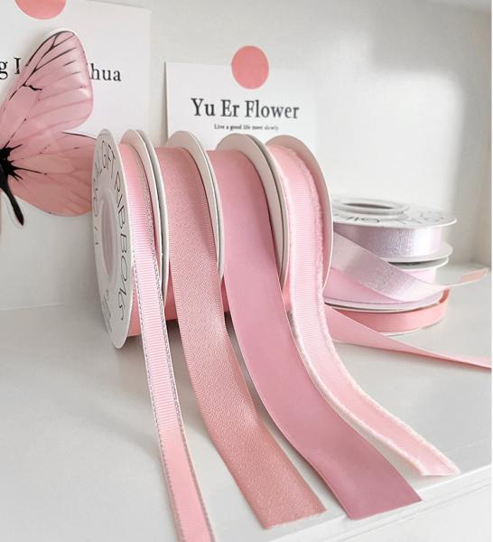 Pink Memory Ribbon Flower Arrangement Packaging Hair Accessories Gift Packaging with Handmade DIY Bouquet