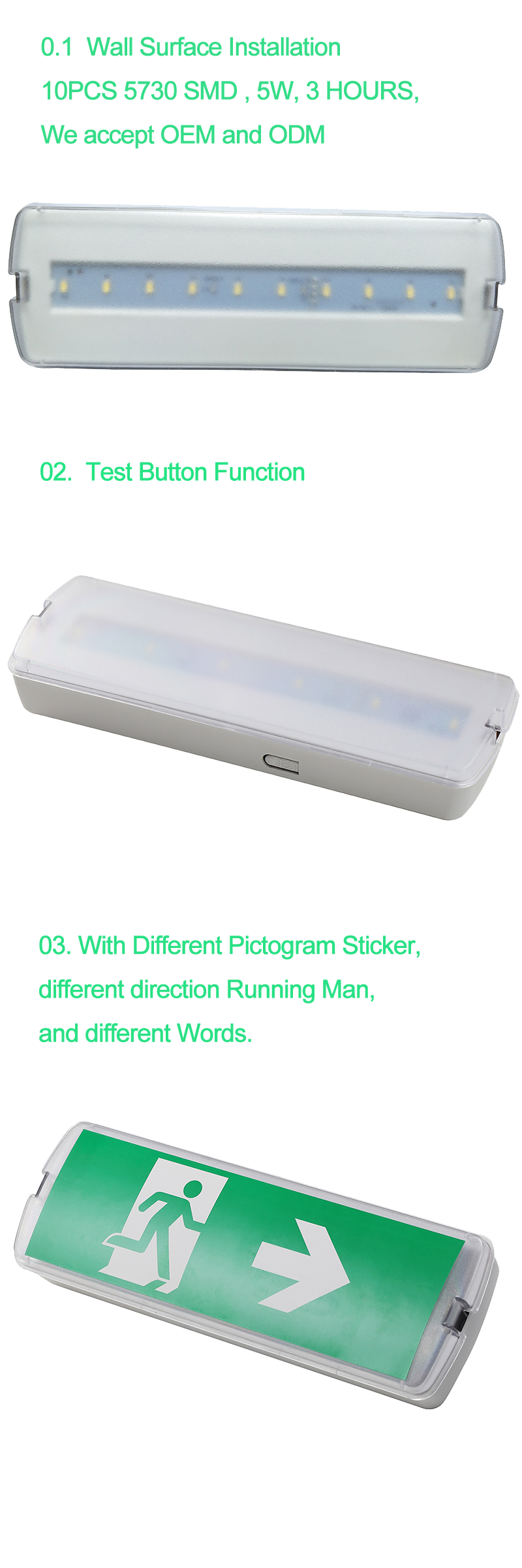 Battery Operation 5W IP20 SMD 5730 LED Rechargeable Emergency Light L116M-A1