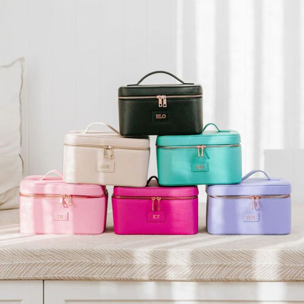 Light Purple Girly Leather Essential Beauty Case Luxe Vegan Makeup Bag With Handle