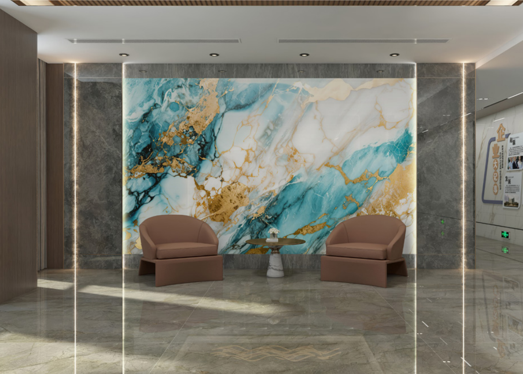 PVC Marble Sheet Wall Panels 3D UV High Gloss Stone Grain Design for Living Room Decor