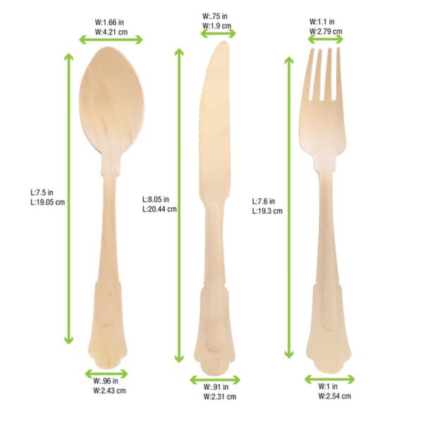 Biodegradable Disposable 200mm Wooden Knife Fork Spoon Birch Wood With Napkin Wrapped