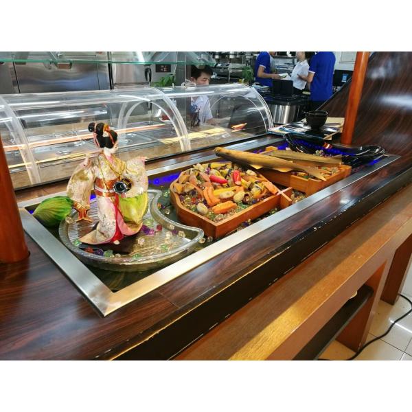 Шлюпка сформировала коммерчески счетчик шведского стола суш оборудования шведского стола сделанный Махоганы Рефригератед