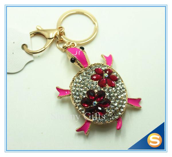 Promotional Custom Tortoise Rhinestone Metal Key Chain Trinket Women bag Charm Pendant