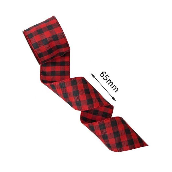 Cintas de embrulho de Natal MSD OEM 65mm Plaid Wired Ribbon para decoração e embrulho