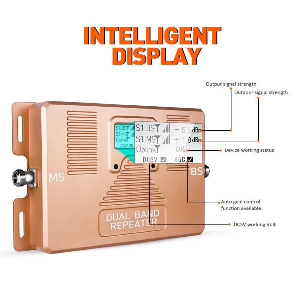 Black GSM Signal Booster 500sqm Dual Band Repeater 2100/1800MHZ Signal Extender