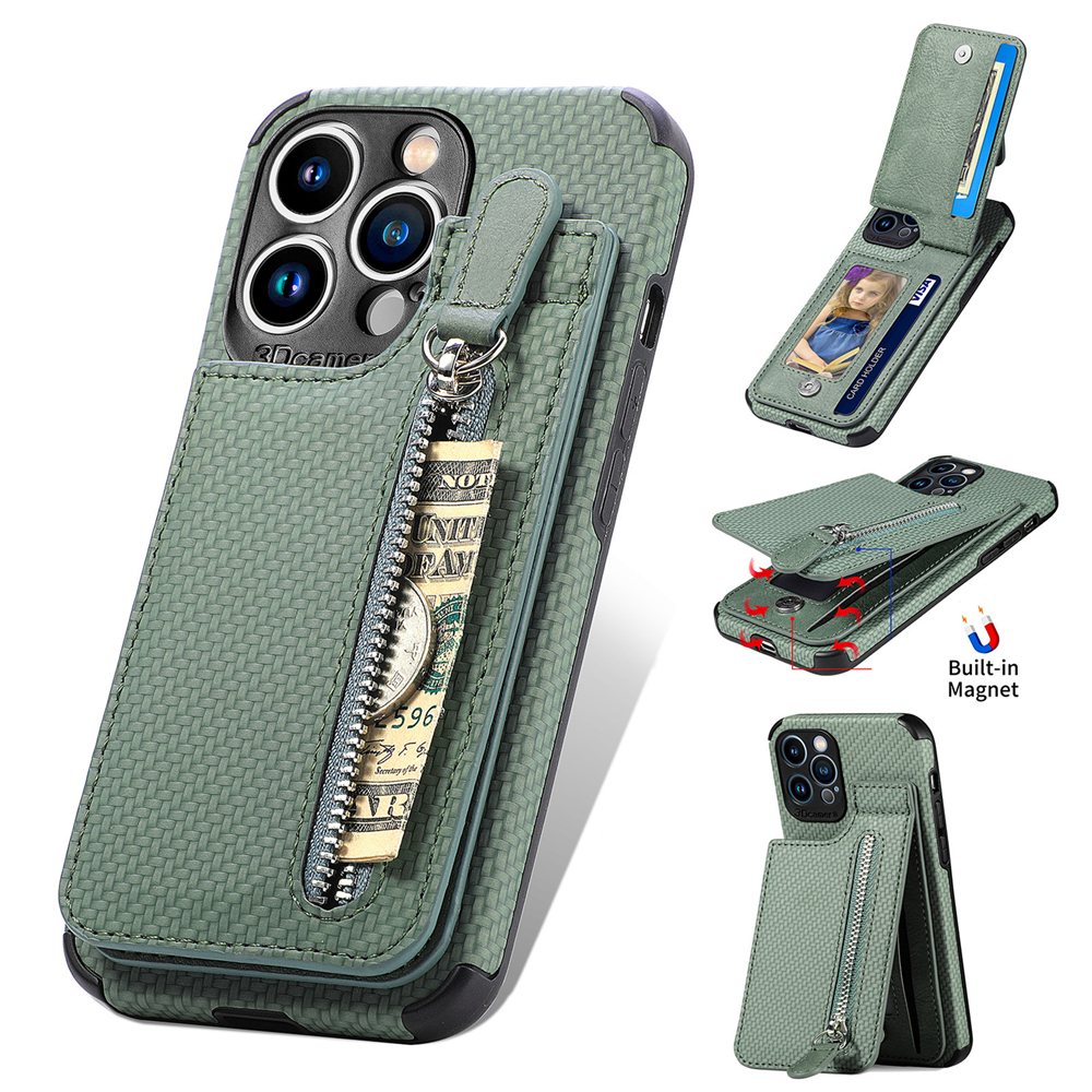 Laudtec Zipper Cards Wallet Leather Mobile Phone Case for iPhone 14 Plus 13 12 Mini 11 Pro Max X XS XR Purse Card Holder Cover