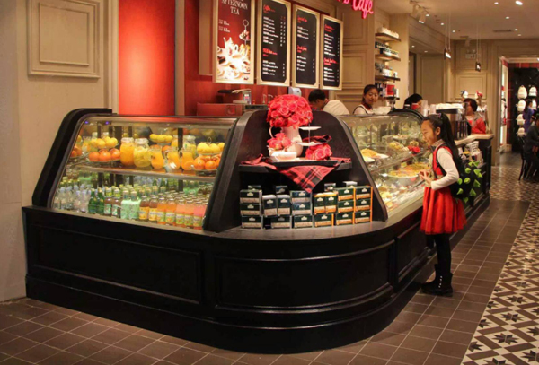 Curved Cold Bakery Food Display Showcase Orchid Cake Showcase Tempered Glass