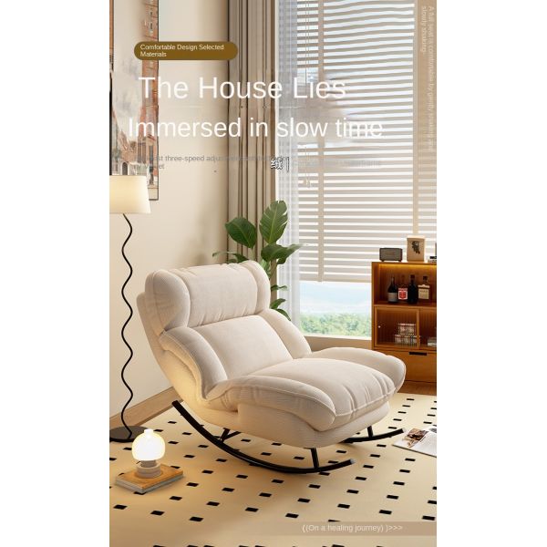 Custom Single Ergonomic Adjustable Upholstered Modern Wide Rocking Chair Comfortable Lazy Lounge Living Room Apartment Hotel