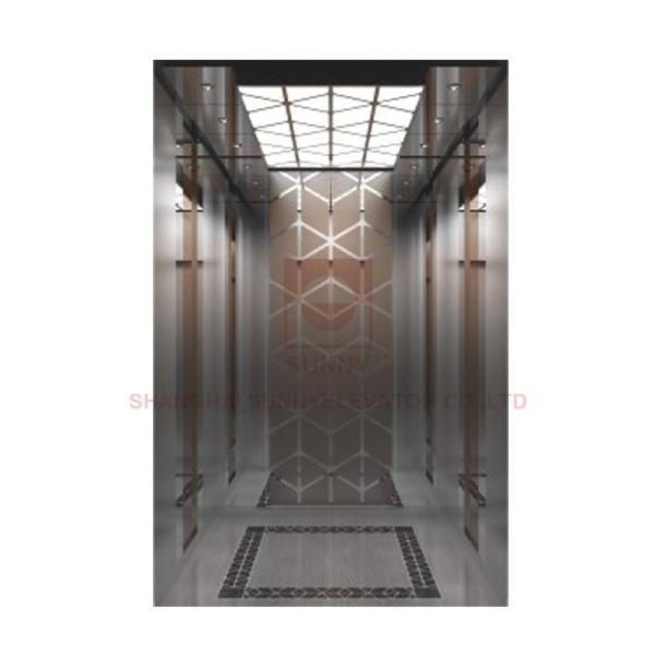 Business Building Elevator Cabin Decoration Car Design Ceiling Titanium Black Mirror , LED Lighting