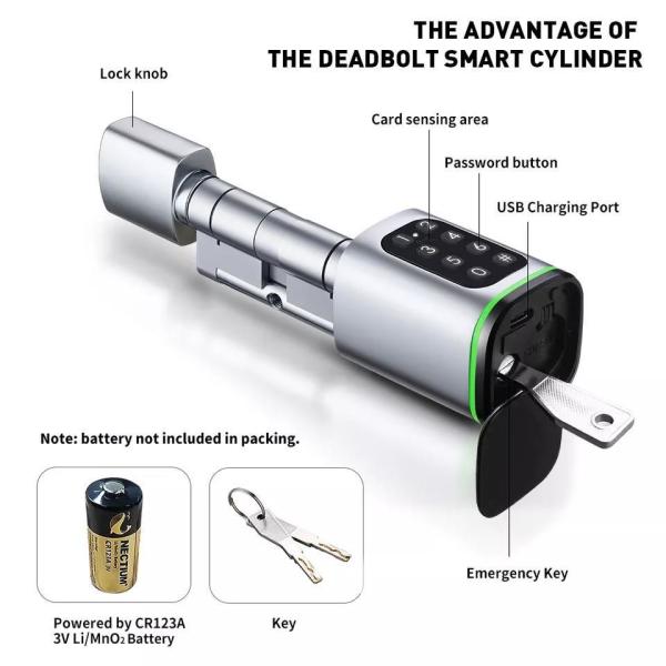 Tuya App Compatible Smart Cylinder Lock for 35-45mm Door Thickness Wood Aluminum Doors