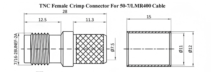 Waterproof TNC Connector Female with Nickel Plated Brass for LMR400 Coaxial Cable DC-6GHz Frequency Range