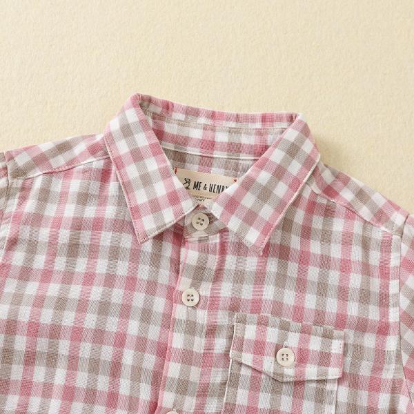 High quality clothing boys plain tops design children shirts Preppy Style cotton fabric short sleeves plaid shirt