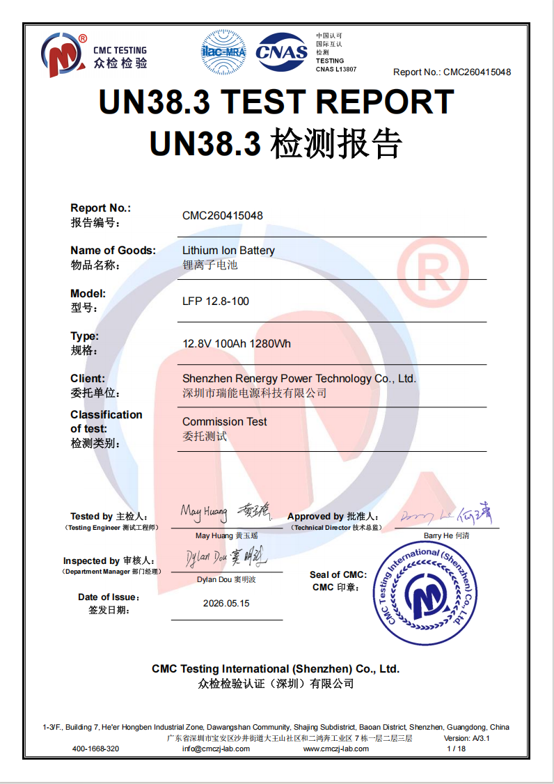 Shenzhen Renergy Power Technology Co., Ltd. Certifications