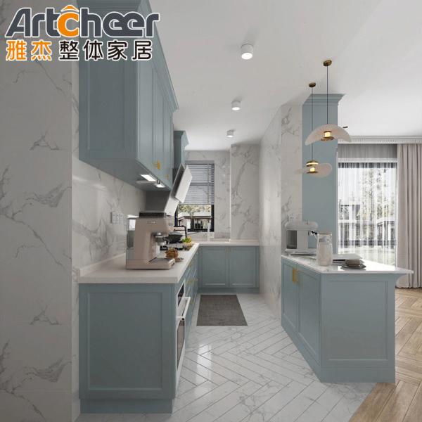 Sale Shaker Grey Solid Wood Kitchen Cabinet with Laminated Bullnose Countertop Edging