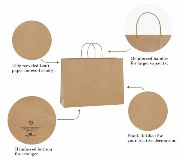 CMYK 4 Impressão a cores Negro Marrom Branco Bolsas de papel Kraft para mulheres Encomenda personalizada aceita