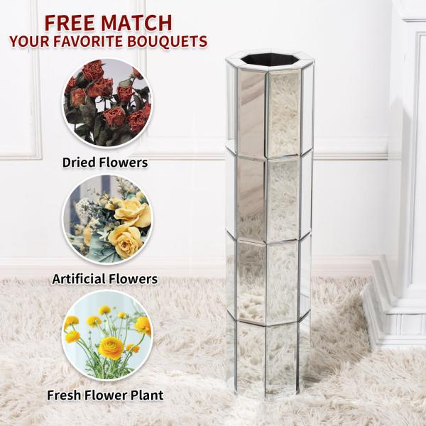 Tall Mirrored Furniture Cylinder Crystal Crushed Diamond Floor Vase