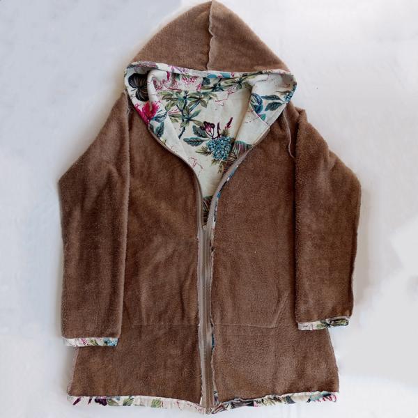 Waterproof ready to ship cotton and printed warm hoodie fleece canvas women coat winter jacket