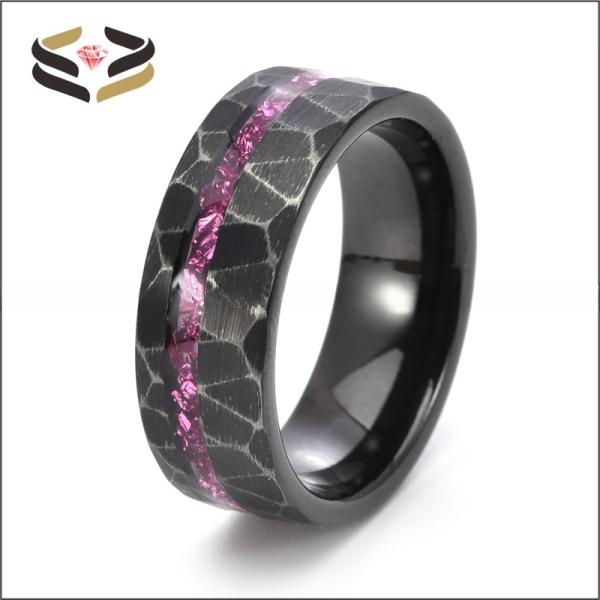 Black Tungsten Carbide Ring With Offset Groove Whiskey Barrel Wood Stone Deer Antler Inlay