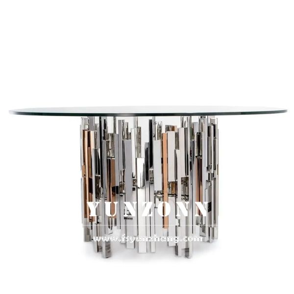 Dubai Collection Stainless Steel Wedding Cake Table with Glass Top Elegant Hotel Furniture Decor