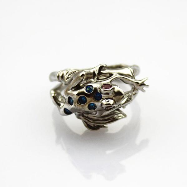 Fashion Jewelry Pave Green Cubic Zircon Sterling Silver Frog Ring(F14)