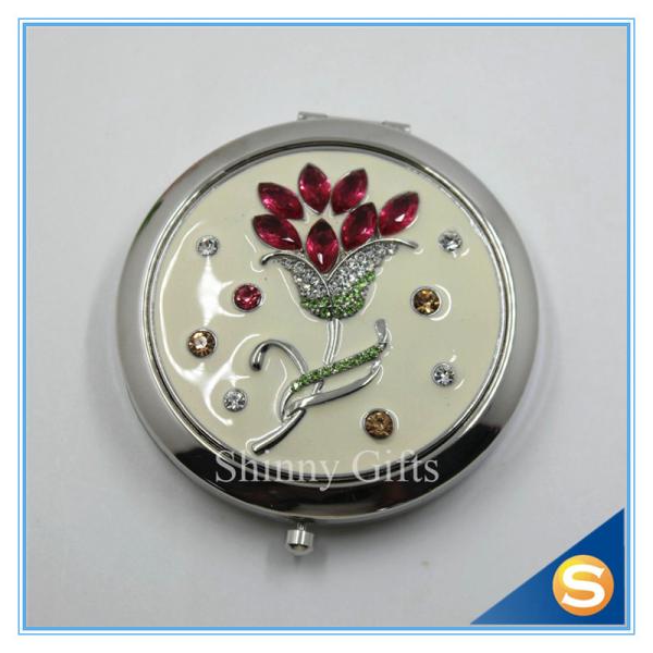 Shinny Gifts Customized Flower Design Round Shape Portable Pocket Mirror