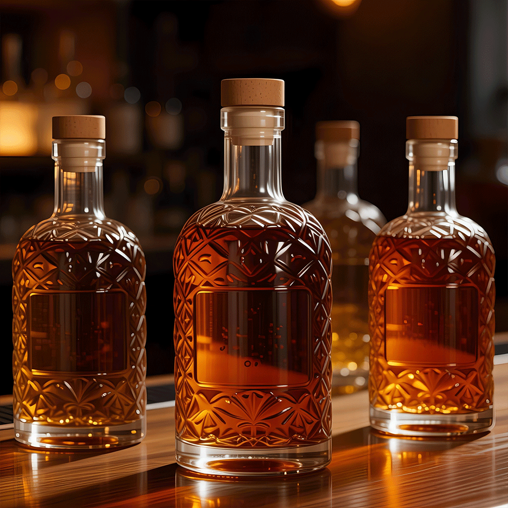 700ml Diamond Pattern Glass Liquor Bottle Heavy Base Whiskey Glass Decanter For Brandy Spirits