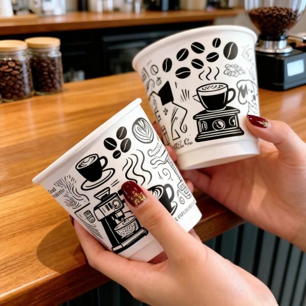 Factory Printing Coffee Cup 8oz 16oz Disposable Takeaway Coffee Paper Cups with Lid for Hot Drinks