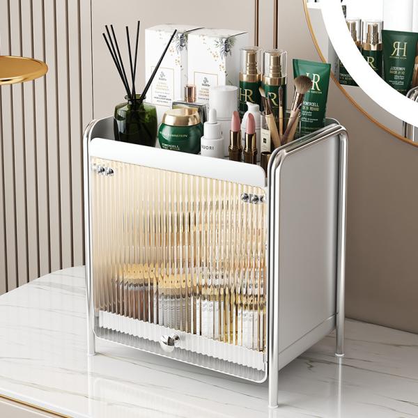 Bedroom Desktop With Cabinet Doors Makeup Display Cabinet Organize Shelf 2 Tier Spice Storage Rack Metal Dust Proof Cup Holder