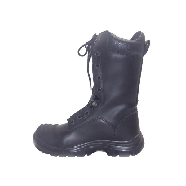 Black Leather Firefighter Boots Heat Insulation Firefighter Boots Steel Toe Reflect Stripe