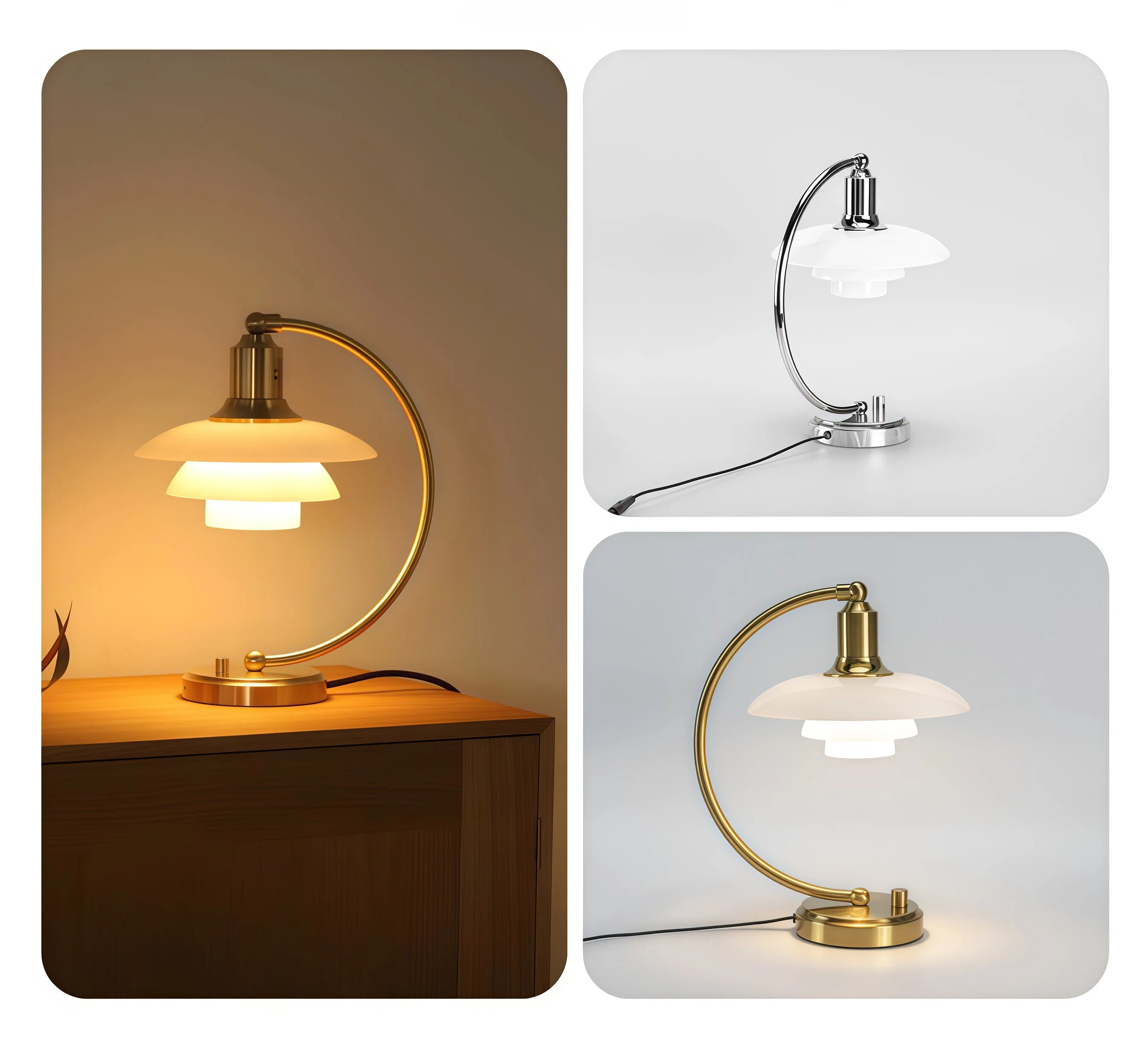 JYLIGHTING Retro Metal & Opal Glass Table Lamp, Adjustable Task Desk Light with Dimmer for Home Office & Bedroom