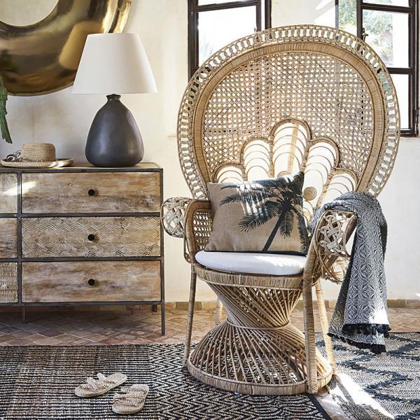 Wooden Rattan Arm Chair Outdoor Wicker Peacock Furniture