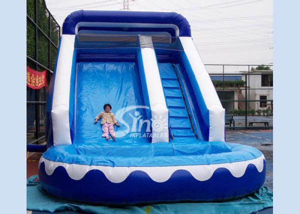 Front load ocean blue inflatable wet slide with pool for kids outdoor parties