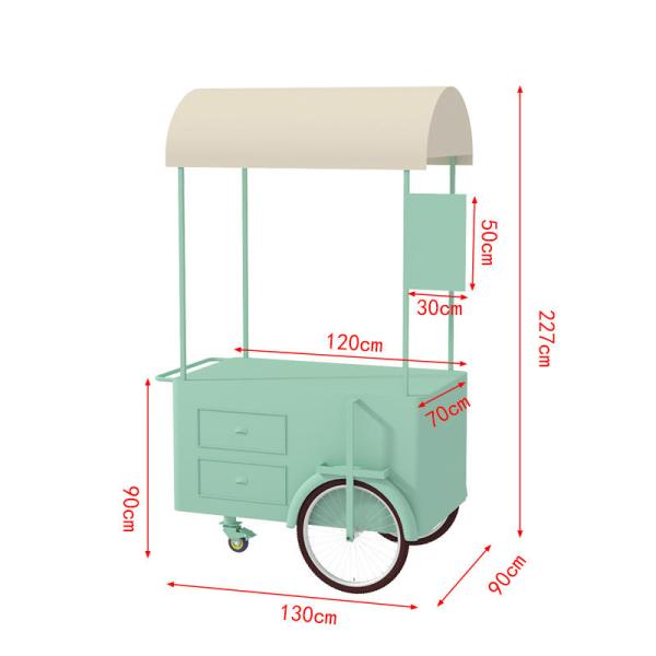 Portable snack food hand push Cart Street vendor Food Delivery Bike with Display Freezer