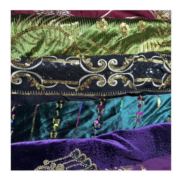 Moroccan Style Embroidery Sofa Fabric Upholstery Cotton Polyester Embroidery Lace Fabric Sequin Embroidery Fabric