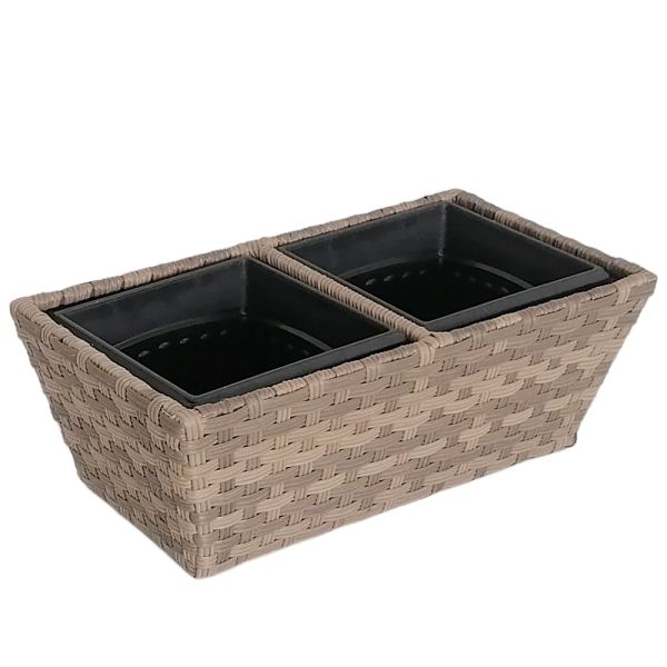 Factory Wholesale Galvanized Steel Frame Wide PE Rattan Garden Planter Flower Pots
