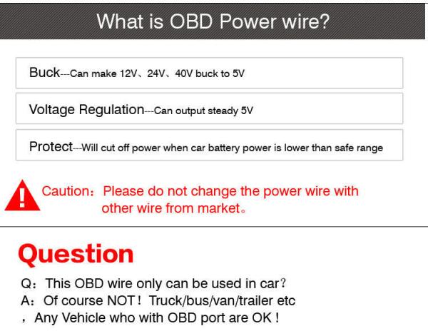 OBD-2 to USB-C Car Charger Cable 5V 12V 24V for Dashcam