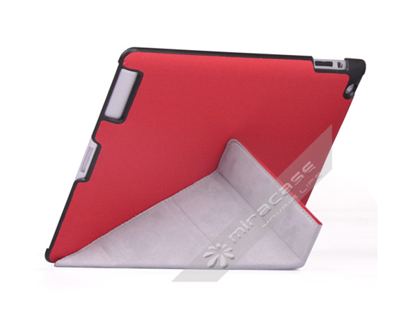 Custom Red Smart PU Leather iPad Cases Covers with Triangle Shaped Back