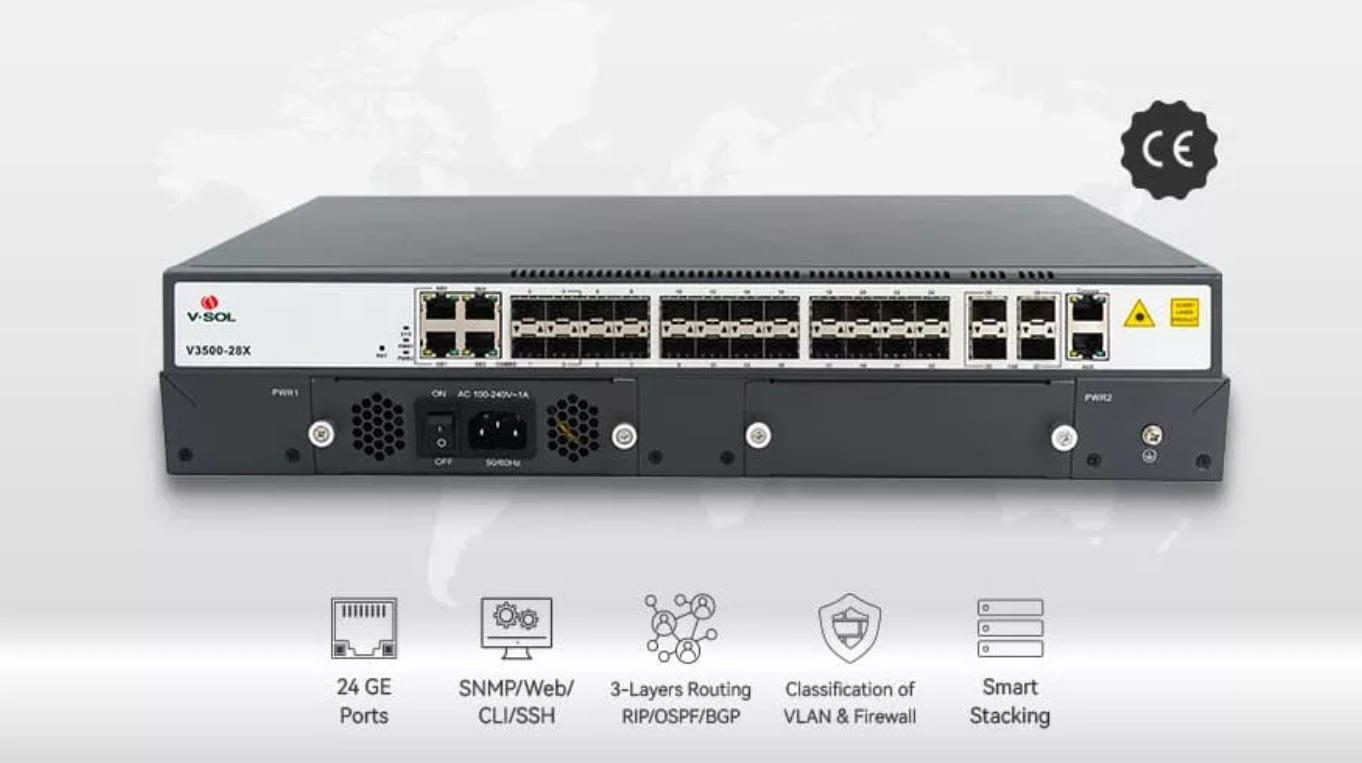 Переключатель сети мультимодное Mbps 1000 гигабита L3 VSOL 28 гаван