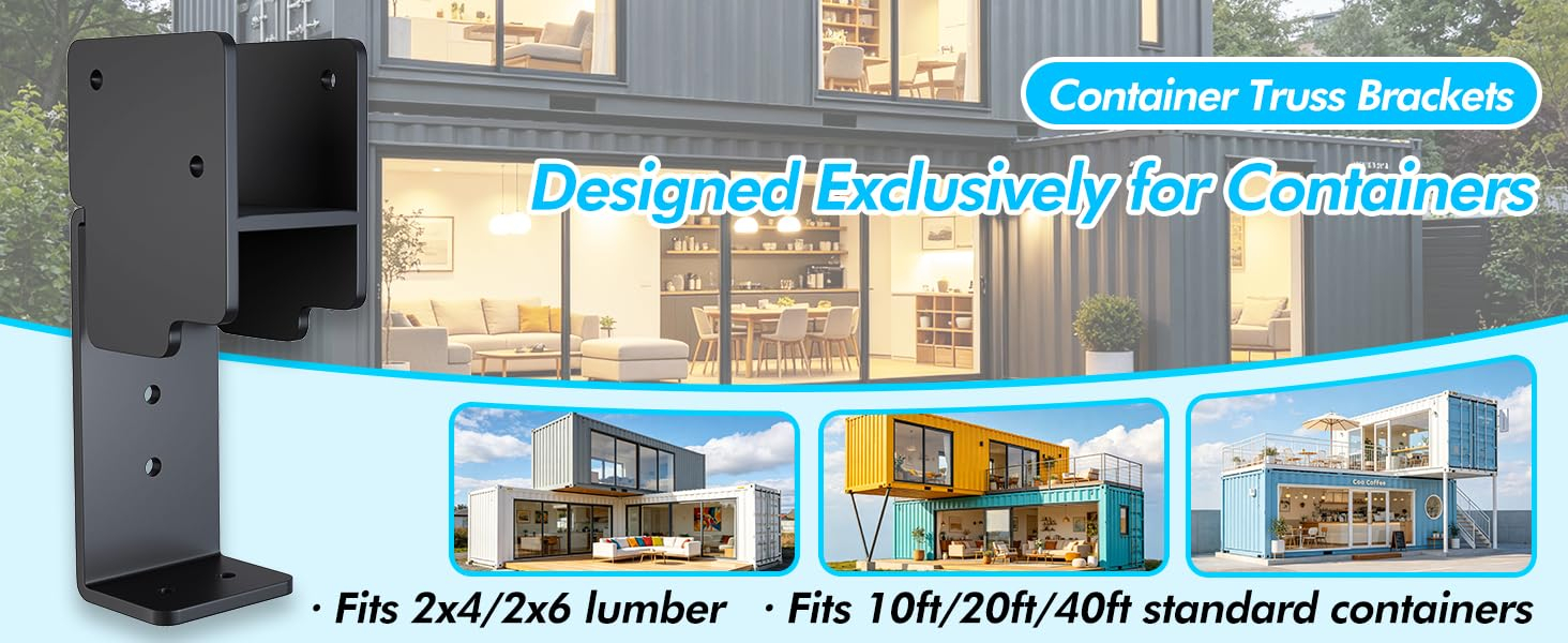Container Roof Brackets Kit, 6PC Heavy Duty for 2x4 Wood Frame Durable Steel Brackets for Shipping Container Roof Overhaul Heavy Duty Roof Supports for Container, Prevents Water Damage
