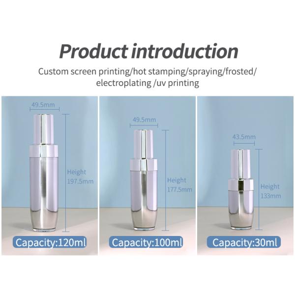 Replaceable Acrylic Bottles 30ml 100ml Silver Plastic Lotion Pump Bottle