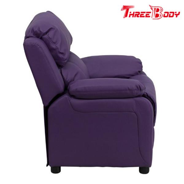 Comfortable Childrens Recliner Chair , Purple Vinyl Toddler Recliner Chair With Storage Arms
