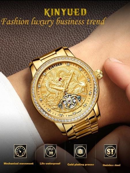 KINYUED watches men wrist Automatic Mechanical Movement stainless steel band custom logo