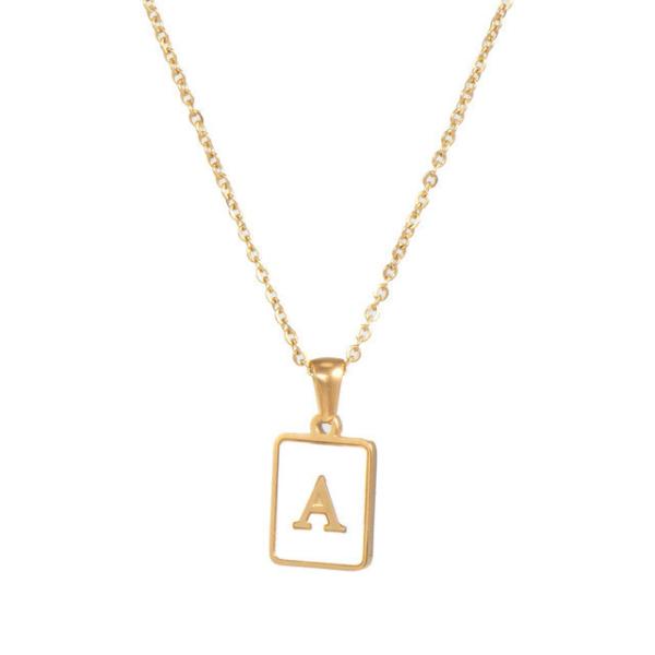 JDN201003 Fashion Necklace 2021 Trendy Stainless Steel Letter Initial Necklace for Women White Rectangle Shell Alphabet