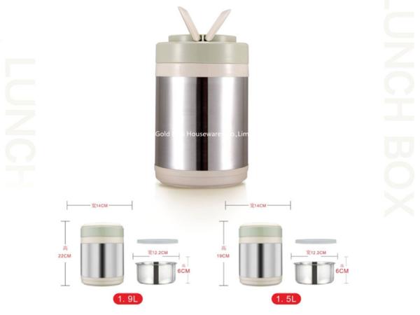 Travel presents office convenient food thermos cup 1.5 litres customized logo green color stainless steel food flask