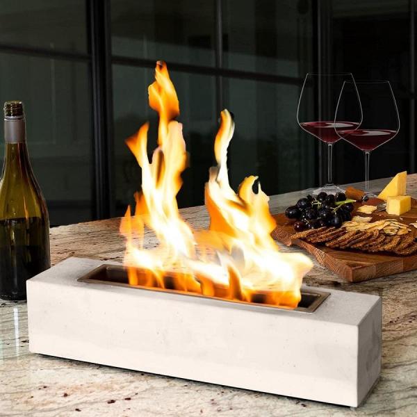 18 X 4 X 4 Inches Rectangular Table Top Fire Pit Outdoor Indoor Portable Concrete